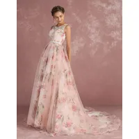 robe de bal imprimerie floral laçage sur dos à traîne robe cocktail mariage
