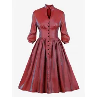 robe de vintage 1950s courte verni femme 1950s à col v avec manches mi-longues coupe cintrée avec boutons bas evasée unicolore robe de rétro robe eté