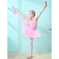 robe de ballet rose fille enfant danseuse découpée volants oeuvre plissée mélange de coton robe tunique vêtements de performance