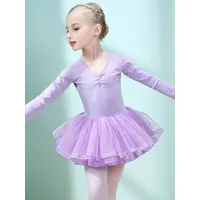 costumes de danse de ballet lavande danseuse pour enfants découpée à volants oeuvre plissée en mélange de coton robe tunique vêtements de danse costume de danse