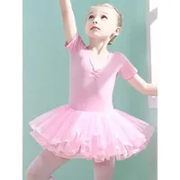 costumes de danse de ballet danseur enfants rose volants découpés en mélange de coton plissé robe tunique vêtements de performance fille