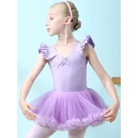 robe de ballet lilas femme enfant danseuse découpée volants oeuvre plissée mélange de coton robe tunique vêtements de danse costume de danse
