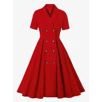 robe de vintage 1950s courte femme à col revers avec manches courtes coupe cintrée avec boutons bas evasée unicolore robe de rétro robe eté