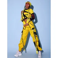 costumes de danse jazz pour femmes gants en polyester tenues jaunes 3 pièces vêtements hip hop vêtements de danse