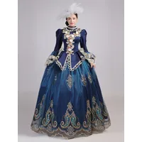 robe de soirée bleu rétro costumes femmes dentelle fleurs polyester marie antoinette déguisement tunique robe euro-style fête robe de bal