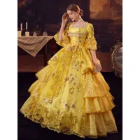 costumes rétro dorés robe en polyester costume marie antoinette robe de bal de mascarade gothique pour femmes
