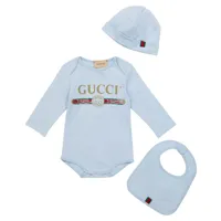 gucci kids bébé — set bavoir, body et bonnet en coton à logo