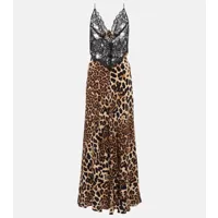 rodarte robe longue en soie et dentelle à motif léopard