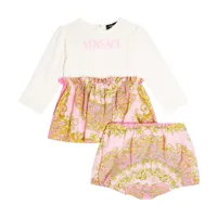 versace kids bébé – ensemble robe et culotte bloomer barocco en coton mélangé