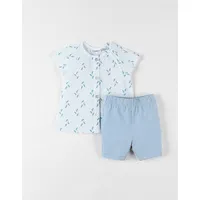 set blouse plume + legging, bleu aqua/écru