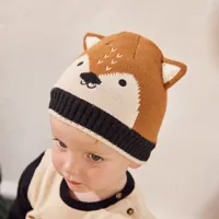 ensemble snood + bonnet ludique renard pour bébé garçon - caramel