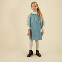 robe plissée avec cape en tulle pour fille - bleu