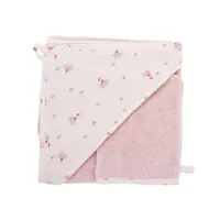 set de bain cape 70 x 70 cm + gant lovely blossom - rose