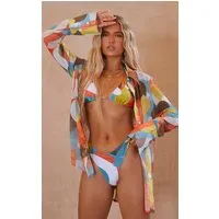 bas de maillot de bain triangle multicolore imprimé abstrait, multicolore