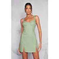 robe moulante cargo vert sauge à détail corset et coutures contrastantes, vert sauge
