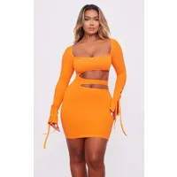 shape mini robe douce sans coutures orange à découpes et col carré, orange