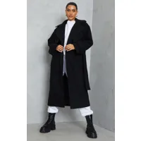 manteau long deluxe noir à parties contrastantes et ceinture, noir