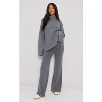 tall pantalon large en maille tricot luxe gris anthracite côtelée, gris anthracite
