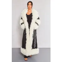 petite manteau long à bordure en imitation mouton noire, noir