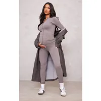maternité legging de grossesse côtelé chocolat à contours et taille haute, chocolat