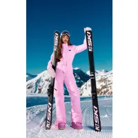 prettylittlething ski combinaison de neige matelassée rose à coeurs et détail ceinture, rose