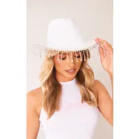 chapeau de cowboy blanc à franges strassées, blanc
