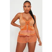 shape top dos nu en maille tricot orange vif à rayures et détail noué devant, orange