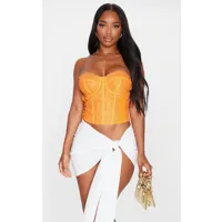 shape top corset bustier tissé orange vif à parties en dentelle, orange vif