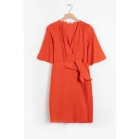 robe portefeuille avec manchesà ailettes - orange chaud