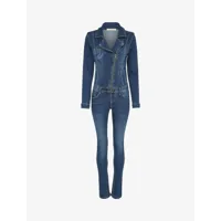 combinaison en jean l��g��rement d��lav�� �� col zipp�� - bleu denim - femme -