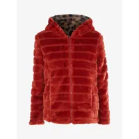 manteau court r��versible en fourrure synth��tique - rouge - femme -