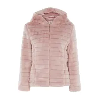 manteau court en fourrure stri��e - rose - femme -