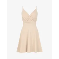 robe patineuse �� col cache-coeur- beige - femme -