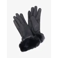 gants su��d��s tactiles �� bords fourrure - noir - femme -