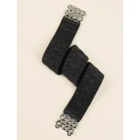 ceinture pliss��e �� boucle rectangulaire style maillon - noir/argent��e - femme -