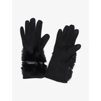 gants su��d��s �� d��tail fausse fourrure et noeud - noir - femme -