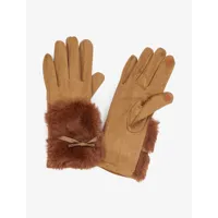 gants su��d��s �� d��tail fausse fourrure et noeud - camel - femme -