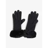 gants en su��dine �� d��tails strass et fausse fourrure - noir - femme -