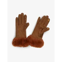 gants en su��dine �� d��tails strass et fausse fourrure - camel - femme -