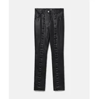 stella mccartney - pantalon droit à taille haute en alter mat à surpiqûres, femme, black leather, taille: 38
