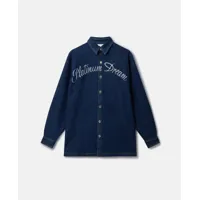 stella mccartney - chemise en jean oversize à broderie platinum dream, femme, bleu foncé, taille: s
