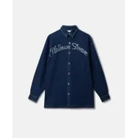 stella mccartney - chemise en jean oversize à broderie platinum dream, femme, bleu foncé, taille: xl