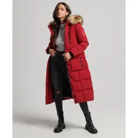 superdry femme manteau long bordé de fausse fourrure everest rouge taille: 38