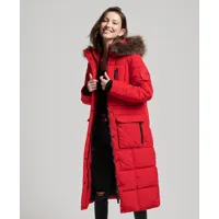 superdry femme manteau long bordé de fausse fourrure everest rouge taille: 36