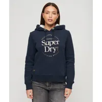 superdry dames sweat à capuche et logo métallisé luxe, bleu marine, taille: 40