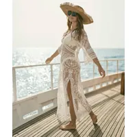 superdry femme robe longue en dentelle beach cover-up crème taille: 38