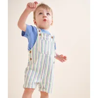 salopette bébé garçon en coton bio à rayures bleu et vert - 18 m