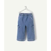 pantalon cargo wide leg bébé fille en denim low impact bleu