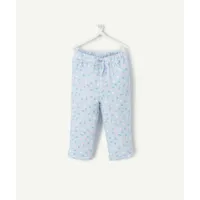pantalon droit bébé fille en gaze de coton bleu imprimé à fleurs - 12 m