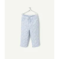 pantalon droit bébé fille en gaze de coton bleu imprimé à fleurs - 3 m